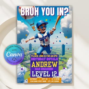 Bruh You In honkbal uitnodiging, honkbal verjaardag Royale, swing on over, Rookie of the Year, honkbalfeest uitnodiging, sportuitnodiging Canva
