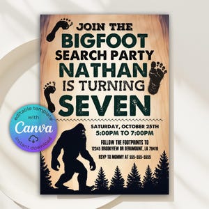 Bigfoot Birthday Invitation, Join the Bigfoot Search Team Theme Birthday Sighting, Bigfoot Invitation, Sasquatch Invitation, Big Foot, Yeti