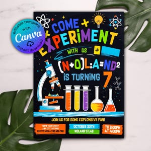 Bearbeitbare Wissenschaft Geburtstagseinladung, Wissenschaftliches Experiment Geburtstag, Science Lab Party einladen, Mad Science Einladung, Canva Vorlage, Evite