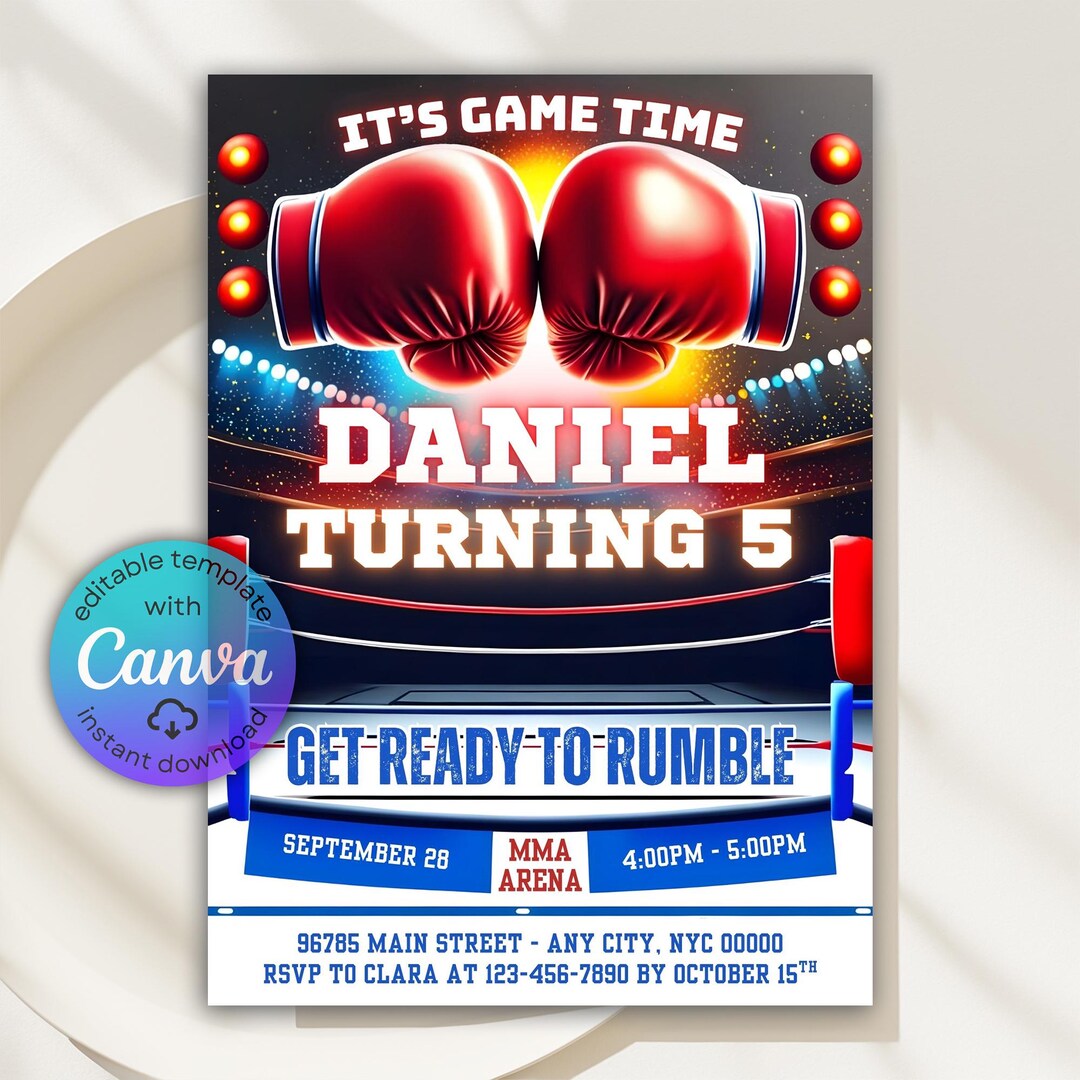 Boxing Training Invitations Boxing Birthday Invitation, Wrestling Birthday Invitation, Boxing Theme ...
