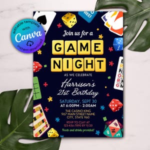 Invitation modifiable à une soirée jeux, invitation à un jeu, invitation à une fête de jeu de société pour un événement familial de quartier et d'école, jeux de société pour la maison, toile