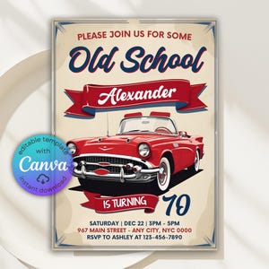 1950s Classic Car Birthday Invitation, Old School Vintage Car Invitation, Classic Car Party Theme Bday Invite, Editable Canva Template Evite