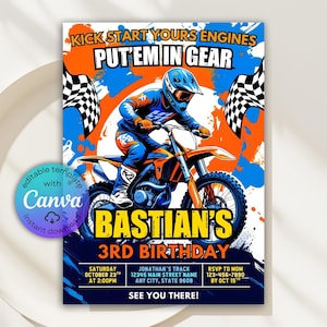 Dirt Bike Birthday Invitation, Motocross Invitation, Motorbike Invite, Motorcycle Invite, Dirt Bike Adventure Theme Party Invite, Canva