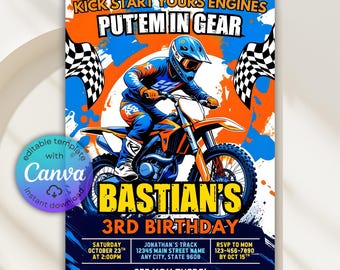 Dirt Bike Geburtstagseinladung, Motocross Einladung, Motorrad einladen, Motorrad einladen, Dirt Bike Abenteuer Themenparty einladen, Canva