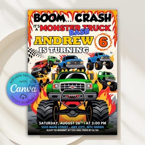 Monster Truck Bash Birthday Invitation, Monster Truck Birthday Invitation, Monster Truck Invitation, Monster Truck Bash Invitation, Canva
