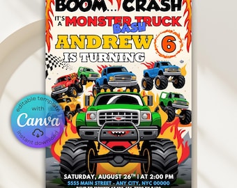 Monster Truck Bash Birthday Invitation, Monster Truck Birthday Invitation, Monster Truck Invitation, Monster Truck Bash Invitation, Canva