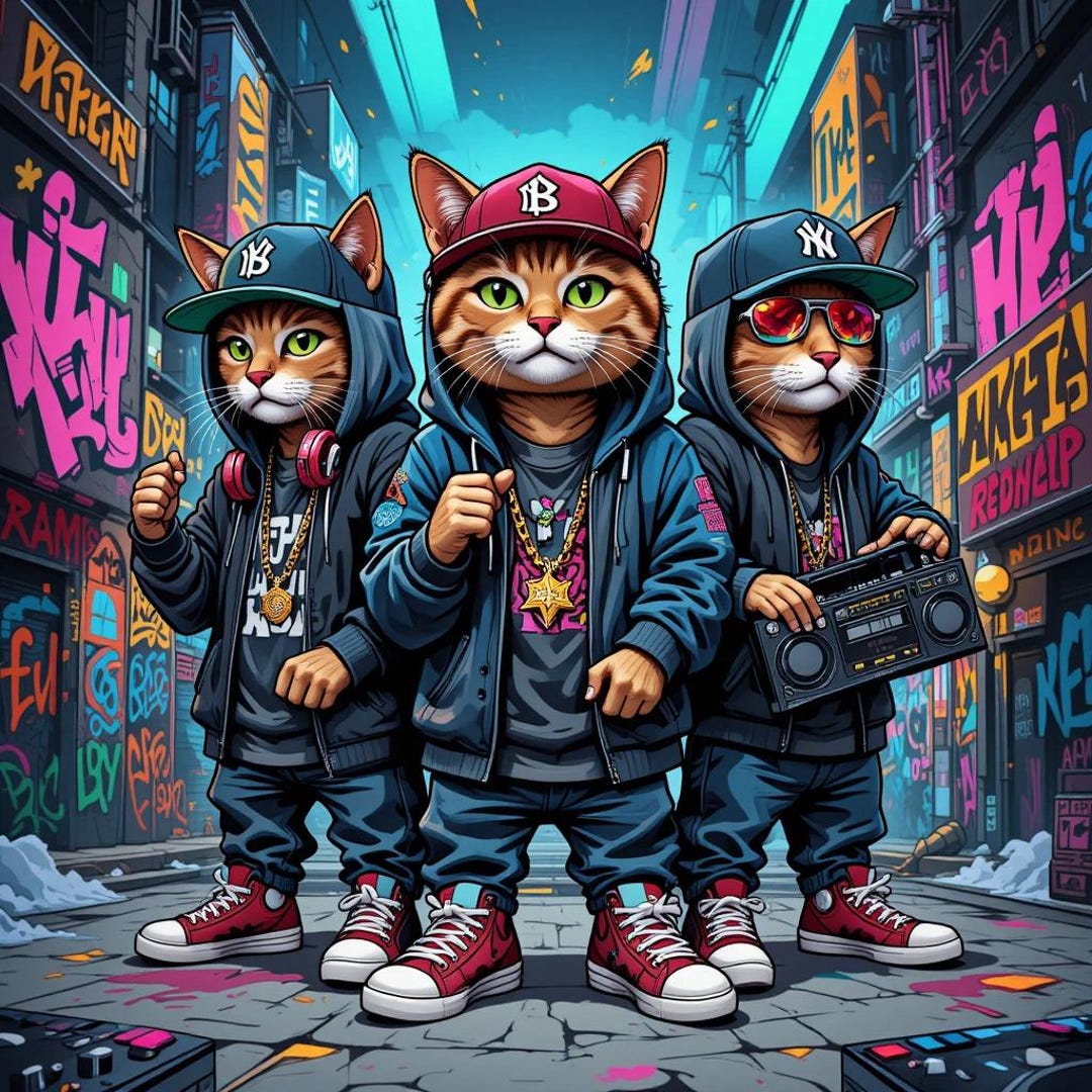 Hip Hop Cat Graffiti Art Print: Urban Streetwear Poster (PNG & JPEG ...