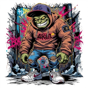 Heftige Monster Graffiti PNG: Urban Streetwear Design (Digitaler Download)