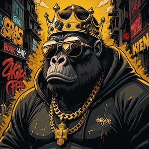 King Gorilla PNG: Hip Hop Graffiti Sublimation Design (Digital Download, PDF File Included)