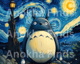 Totoro Sterrennacht PNG: Studio Ghibli Van Gogh Art (digitale download) pdf-bestand