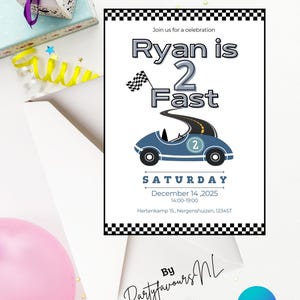 Editable Two Fast Birthday Invitation | Race Car Party Printable for Boys | Canva Template | Instant Download