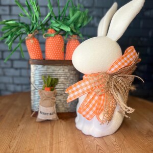 Adorable white rabbit and his tin of carrots