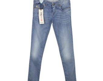 DIESEL Grupee-Ne 0602P Jogg Stretch Jeans para mujer W25 Zip Skinny Whiskers Azul