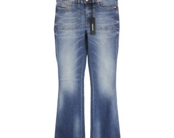 DIESEL Sandyb-Patch 0851X Jeans da donna W26/L32 Bootcut Whiskers Faded Ripped