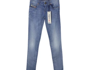 DIESEL Grupee-Ne 0602P Jogg Jeans da donna W25/L32 Stretch Whiskers Faded Blue