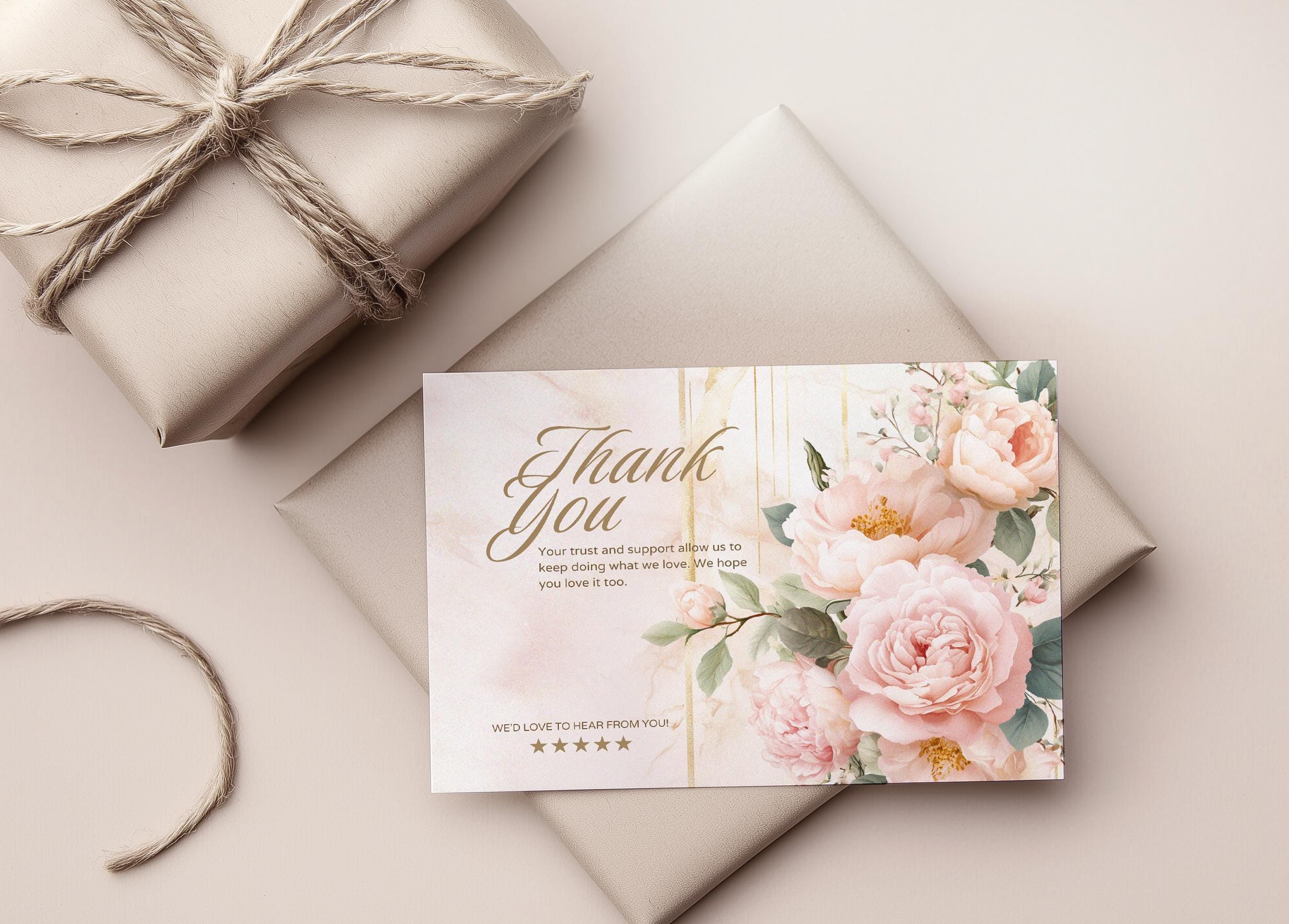 Vintage Floral Thank You Card • Roses & Peonies • 7x5" Editable ...