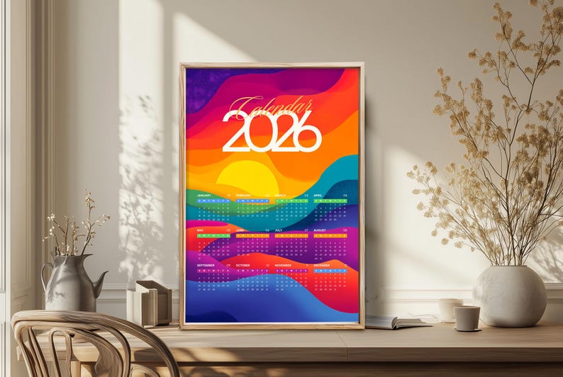 2026 Colorful Wall Calendar – Modern Abstract Art – Editable Canva ...