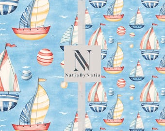 Nautical Baby nahtlose Muster: Vintage Segelboote & Ballons (Digitaler Download)