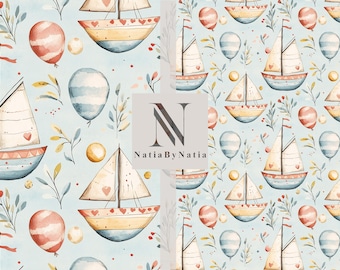 Maritimes Baby-Muster: Vintage Segelboote & Luftballons (Digitaler Download)
