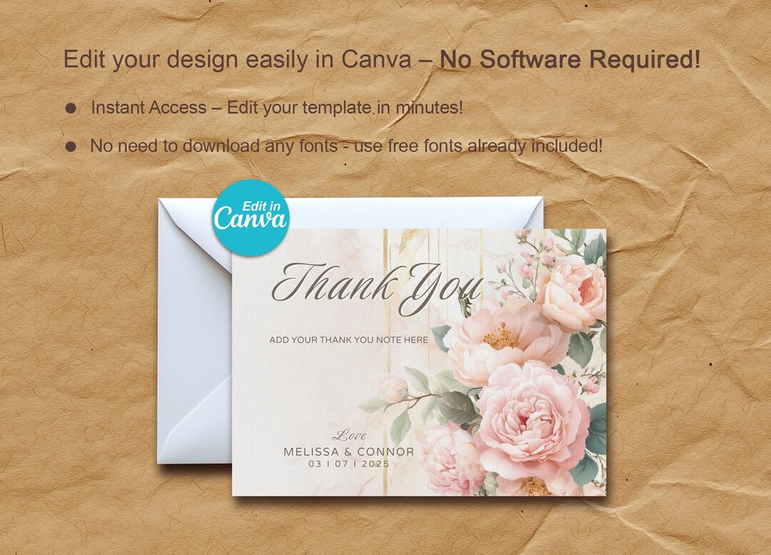 Vintage Roses Thank You Card Set: Elegant Floral Design (DIY Printable ...