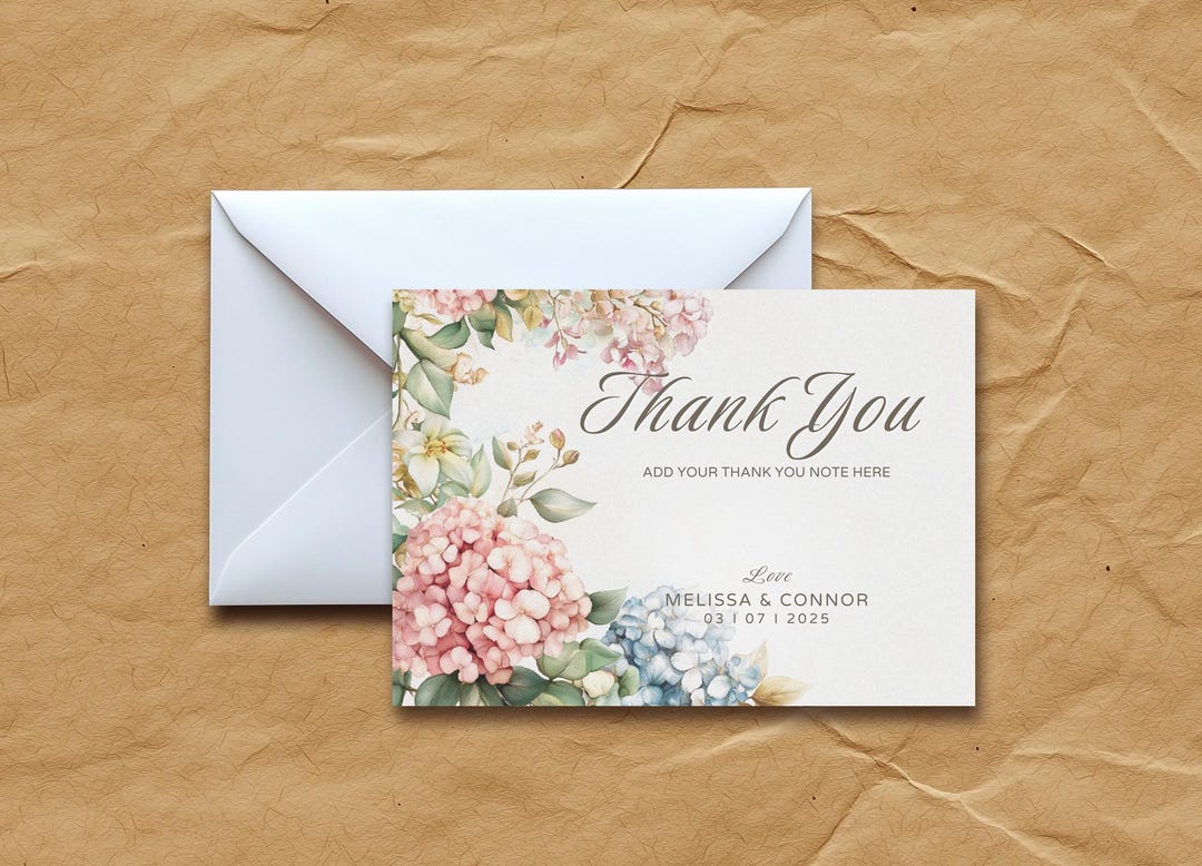 Printable Floral Thank You Card | Vintage Hortensia, Hydrangea ...