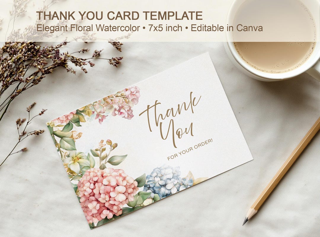 Hydrangea Thank You Card • 7x5" Editable Template • Floral Business ...