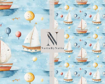 Maritimes Baby-Muster: Vintage Segelboote & Luftballons (Digitaler Download)