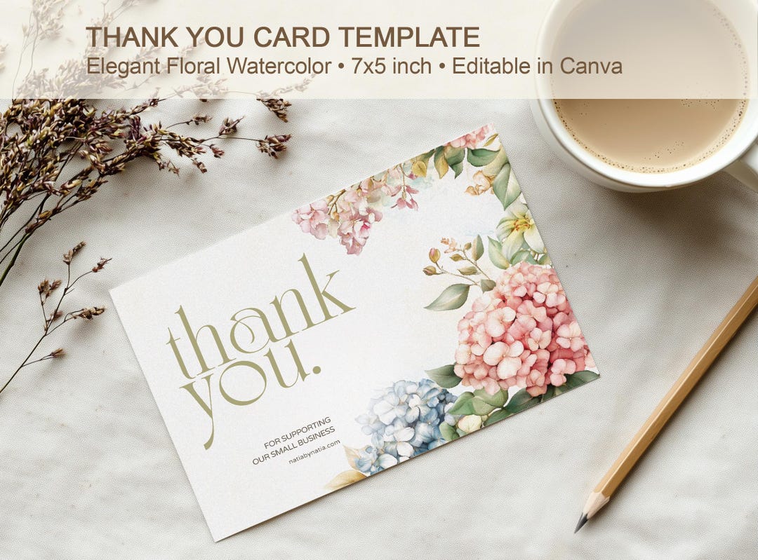 Vintage Hydrangea Thank You Card | Editable Packaging Insert | Floral ...