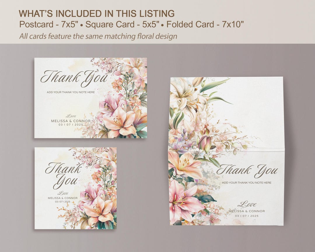 Vintage Lily Floral Thank You Card Set: Elegant Botanical Design (canva ...