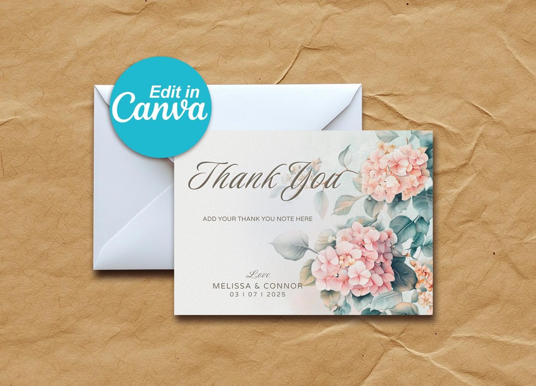 Floral Hydrangea Thank You Card Set: Vintage Botanical Design (DIY ...