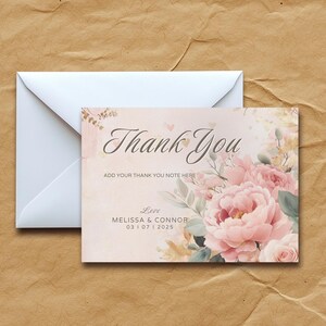 Printable Thank You Card Floral Vintage Flower Rose Print at Home Thanks Card Digital Downloadable & Customizable