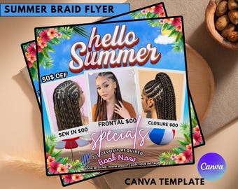 Summer Braid Flyer, Braids Sale Flyer, Summer Sale Flyer, New Bookings Flyer, Hair Flyer, Lashes Flyer, Braids Special Canva Flyer Template