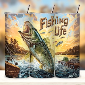 Fishing Life Tumbler Wrap, Fisherman 20oz Skinny Straight Tumbler Sublimation Design, Fishing Tumbler Wrap PNG, Fisherman Tumbler Bass Cup