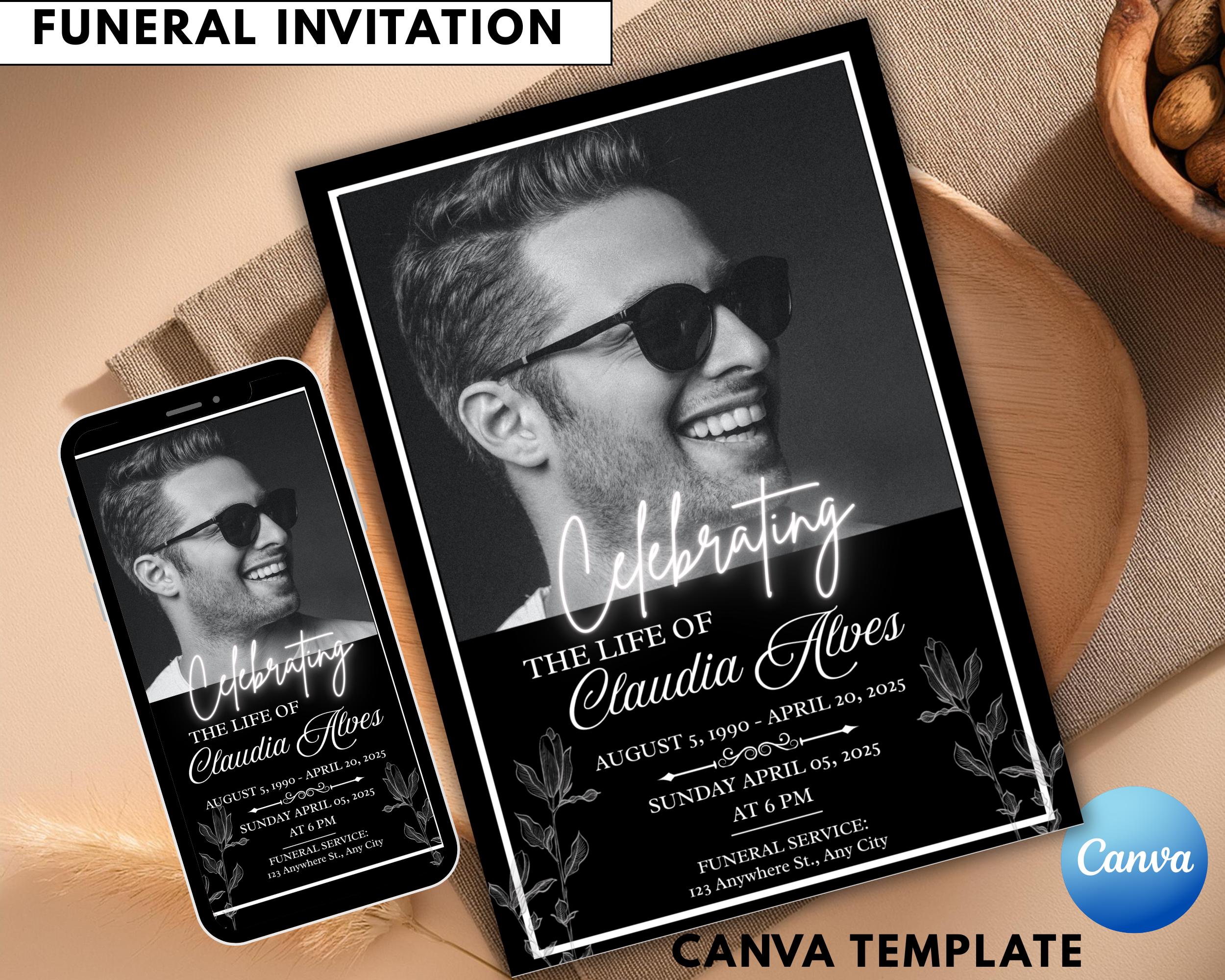 Funeral Announcement Invitation Template Canva Editable | Custom ...