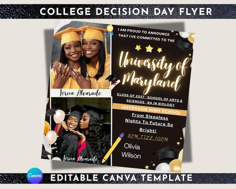 College Decision Day Flyer Template | Editable Canva Graduation ...