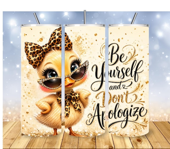 Be Yourself Duck Tumbler Wrap PNG, Leopard Bow Duck 20oz Skinny Tumbler Sublimation Design for Girls, Funny Sarcastic Quote Digital Download