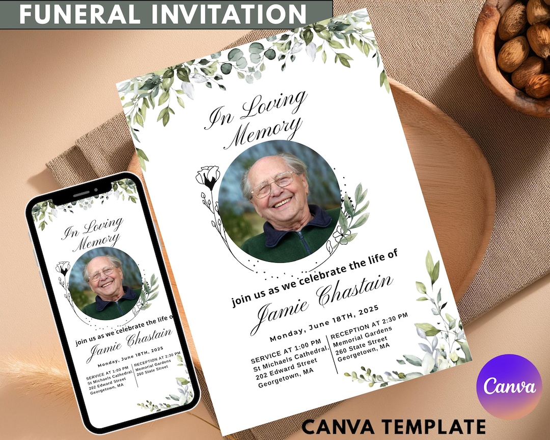 Funeral Invitation | Canva Editable Digital Memorial Announcement ...