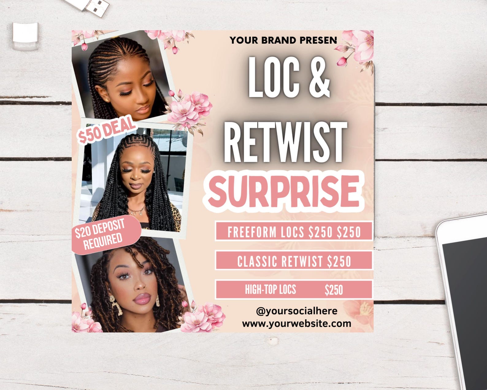 Locs Specials Flyer, Booking Flyer, DIY Flyer Template Design, Loc and ...