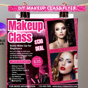 DIY Makeup Class Flyer, Makeup Class Flyer, Makeup Flyer, Makeup Course Class, Makeup Artist, Master Class Flyer, Lash Class Business Flyer