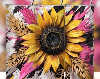 Sunflower Tumbler Wrap 20oz Skinny PNG, Boho Teal Sunflower Sublimation Design, Floral Tumbler Wrap, Cute Full Wrap PNG, Digital Download