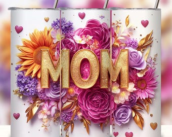 Mom Tumbler Wrap, 20 oz Skinny Sublimation Design PNG, Mama Tumbler Wrap, Floral Background Mom Life PNG, Mother's Day Tumbler Gift for Mama