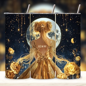Envoltorio para vaso de 20 oz del zodiaco Géminis – Diseño de astrología celestial (descarga digital PNG)
