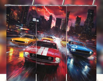 Muskelauto Tumbler Wrap: Vintage Racing Design (20 oz Straight Skinny PNG Digital Download)