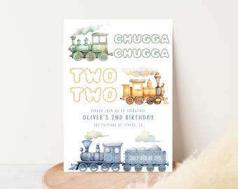 Verjaardagsuitnodiging trein | Chugga Chugga Two-Two, 2e feest jongens (bewerkbare sjabloon)