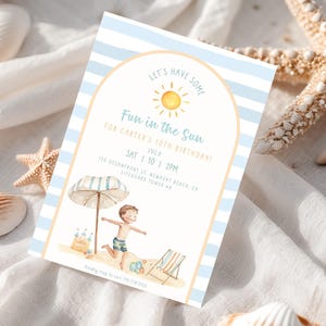 Geburtstagseinladung Junge Strand | Junge Sommer Geburtstag einladen | Strand-Geburtstags-Party einladen | Sommer Strand Party Geburtstagseinladung Vorlage