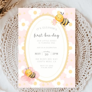 First Bee Day Invitation | Bee Birthday Invite | Little Honey | Template | 1st Birthday Invitation for girl | Bee first birthday invitation