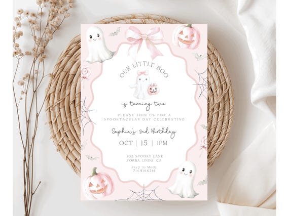 Little Boo Birthday Invitation: Halloween Theme, Editable Template (Digital Download
