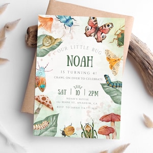 Invitación de cumpleaños de insectos / Plantilla de invitación de cumpleaños de insectos, Invitación de cumpleaños de niño / Invitación de cumpleaños de insectos para niño / Nuestro pequeño insecto / Fiesta de insectos