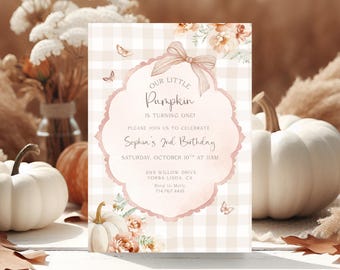 Little Pumpkin Birthday Invitation, Girl Autumn Birthday, Editable Template (CANVA)