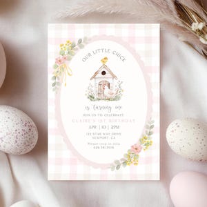 Our Little Chick First Birthday Invitation Girl | Farm Chicken Birthday Invite | Farm Birthday Invitation girl | Girl 2nd birthday